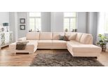 Wohnlandschaft SIT & MORE "Santorini U-Form", beige (creme), B:340cm H:82cm T:224cm, Luxus-Microfaser ALTARA NUBUCK (100% Polyester) / Struktur (100% Polyester);Flachgewebe (100% Polyester) / Struktur (100% Polyester), Sofas, Wohnlandschaft, mit Federkern und Sitztiefenverstellung, wahlweise mit Bettfunktion