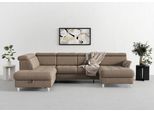 Wohnlandschaft SIT & MORE "Marano U-Form", grau (taupe), B:304cm T:216cm, 98% Polyester, 2% Polyamid, Sofas, Wohnlandschaft, inklusive Kopfteilverstellung, wahlweise mit Bettfunktion, Bettkasten