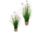 I.GE.A. Kunstgras »Gasbusch« mit Margeritenblüten und Band, in Jutetopf, 2er Set
