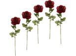 Kunstblume I.GE.A. "Rose", rot (dunkelrot), B:11cm H:68cm, Obermaterial: 98% Polyester, 2% Kunststoff, Kunstpflanzen, Kunstblume, 5er Set