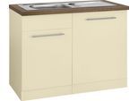 Spülenschrank WIHO KÜCHEN "Unna", beige (front und korpus: magnolia, arbeitsplatte: eiche tabak), B:110cm H:85cm T:60cm, Schränke, Spülenschrank, 110 cm breit, inkl. Tür/Sockel/Griff für Geschirrspüler
