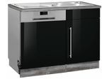 Spülenschrank KOCHSTATION "KS-Samos", schwarz (schwarz hochglanz, eiche vintage), B:110cm H:85cm T:60cm, Schränke, Spülenschrank, 110 cm breit, inkl. Tür/Sockel für Geschirrspüler