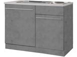 Spülenschrank WIHO KÜCHEN "Chicago", grau (front und korpus: betonfarben, arbeitsplatte: canvas grau), B:110cm H:85cm T:60cm, Schränke, Spülenschrank, 110 cm breit, inkl. Tür/Sockel für Geschirrspüler