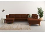 Wohnlandschaft HOME AFFAIRE "Trelleborg U-Form", rosa (kupfer), B:307cm H:86cm T:213cm, 100% Polyester, Sofas, Wohnlandschaft, Federkern-Polsterung, wahlweise mit Bettfunktion und Stauraum