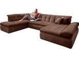 DOMO collection Wohnlandschaft »NMoric im XXL-Format, B/T/H: 353/216/80 cm, incl. Zierkissen U-Form«, wahlweise mit Bettfunktion und Armlehnenverstellung