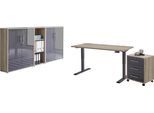 Büromöbel-Set BMG MÖBEL "Tabor", grau (eiche sonoma, anthrazit hochglanz), Metall, Holzwerkstoff, Arbeitsmöbel-Sets, mit elektrisch höhenverstellbarem Schreibtisch