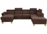 Wohnlandschaft HOME AFFAIRE "Conville U-Form", braun (mocca), B:322cm H:84cm T:217cm, 100% Polyester, Sofas, Wohnlandschaft, Kopfteilverstellung wahlweise mit Bettfunktion und Bettkasten