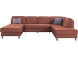 Wohnlandschaft SIT & MORE "Clio U-Form", orange (terra), B:319cm H:89cm T:190cm, Sofas, Wohnlandschaft, wahlweise mit Bettfunktion und Bettkasten, inklusive Federkern