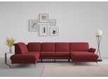Wohnlandschaft SIT & MORE "Fashion U-Form", rot (bordeaux), B:338cm H:84cm T:207cm, Sofas, Wohnlandschaft, wahlweise mit Kopfteilverstellung, Vorziehsitz, motorisch, Nickelfüße