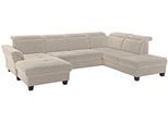 Wohnlandschaft HOME AFFAIRE "Solvei U-Form", beige (natur), B:342cm H:104cm T:235cm, Struktur (100% Polyester);Luxus-Microfaser Lederoptik (100% Polyester);Luxus-Microfaser ALTARA NUBUCK (100% Polyester), Sofas, Wohnlandschaft, Sitztiefenverstellung und Federkern, wahlweise Kopfteilverstellung