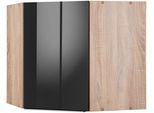 Eckhängeschrank KOCHSTATION "KS-Brindisi", schwarz (schwarz hochglanz, eichefarben), B:60cm H:57cm T:60cm, Holzwerkstoff, MDF, Schränke, Eckhängeschrank, praktischer Stauraum in der Ecke