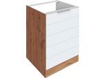 Spülenschrank KOCHSTATION "KS-Luhe", weiß (weiß matt, wotaneiche), B:60cm H:82cm T:60cm, MDF, Schränke, Spülenschrank, 60 cm breit