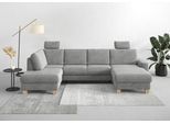 Wohnlandschaft HOME AFFAIRE "Summer U-Form", silber, B:314cm H:91cm T:170cm, 100% Polyester, Sofas, Wohnlandschaft, mit oder ohne Bettfunktion und Bettkasten, Cord-Bezug