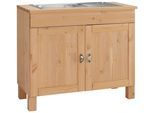 Spülenschrank HOME AFFAIRE "Oslo", beige (natur gebeizt, gewachst), B:100cm H:85cm T:50cm, Massivholz, Schränke, Spülenschrank, 100 cm breit, in 2 Tiefen, inklusive Einbauspüle aus Edelstahl