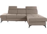 Ecksofa INOSIGN "Cardiz L-Form" Sofas Gr. B/H/T: 246 cm x 83 cm x 173 cm, Samtoptik, Recamiere rechts, mit Bettfunktion-mit Bettkasten, beige (sand) Ecksofas inkl.Kopfteilverstellung und Federkern wahlweise mit Bettfunktion