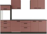 Küchenzeile OPTIFIT "Palma", rot (küche: rot, front: rostrot, korpus: anthrazit, arbeitsplatte: anthrazit), B:270cm T:60cm, Komplettküchen-Sets, Küchenzeile, Breite 270 cm, wahlweise mit E-Geräten, seitenverkehrt stellbar