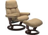 Relaxsessel STRESSLESS "Ruby", beige (sand paloma), B:74cm H:97cm T:74cm, Leder BATICK: BATICK ist ein leicht korrigiertes, durchgefärbtes und genarbtes Möbelleder, bei dem die meisten Unebenheiten und Spuren in der Regel entfernt wurden.;Leder PALOMA: PALOMA ist ein durchgefärbtes Semianilin-Möbelleder mit natürlicher Narbung., Sessel, Relaxsessel, mit Classic Base, Größe S, Gestell Eiche, Wenge,