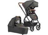 Kombi-Kinderwagen GESSLEIN "FX4 Soft+ mit Aufsatz Life, schwarz/cognac, dark olive", Baby, grün (schwarz oliv), Kinderwagen, mit Babywanne C3 und Babyschalenadapter