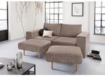 3-Sitzer "Looksv", beige (beige, braun), B:212cm H:96cm T:107cm, LOOKS BY WOLFGANG JOOP, Sofas, Verwandlungssofa: aus Sofa wird Sofa mit 2 Hockern