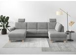 Wohnlandschaft HOME AFFAIRE "Summer U-Form", silber, B:314cm H:91cm T:170cm, 100% Polyester, Sofas, Wohnlandschaft, mit oder ohne Bettfunktion und Bettkasten, Cord-Bezug