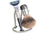 Rasierset ERBE, silber (titansilberfarben, chromfarben), Rasiersets, Dachshaar, Chrom/Titan, Gillette Mach3-Klinge