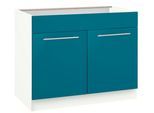 Spülenschrank WIHO KÜCHEN "Flexi2", blau (front: ozeanblau, korpus: weiß), B:100cm H:85cm T:57cm, Schränke, Spülenschrank, Breite 100 cm