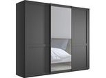 Schwebetürenschrank WIEMANN "Göteborg", grau (graphit, dekor, kristallspiegel), B:246,3cm H:220cm T:67cm, Glas, Holzwerkstoff, Schränke, Schwebetürenschrank, Querriegel und Griffleisten im Korpusfarbton, inkl. Spiegel