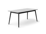 Esstisch HAMMEL FURNITURE "Meza Designtisch mit Auszugsfunktion und 2 Einlegeplatten", weiß (weiß, schwarz, weiß), B:165cm H:74cm T:90cm, Tischplatte: Weiss Laminat (schwarzer Rand), Gestell: Massive Esche., Tische, Esstisch, abgerundete Tischplatte MDF, Massivholzgestell, in zwei Breite