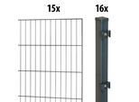 Einstabmattenzaun GARDEN 'N' MORE "Standard", grau (anthrazit), H:100cm L:30cm, Kunststoff, Stahl, Zaunelemente, 15 Elemente für 30 m, LxH: 200 x 103 cm, mit 16 Pfosten