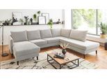 Wohnlandschaft "Rekvik U-Form", beige (creme), B:308cm H:79cm, ATLANTIC HOME COLLECTION, Sofas, Wohnlandschaft, mit Wellenunterfederung, mit Massivholzfüßen