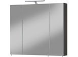 Spiegelschrank WELLTIME "Torino", grau (basaltgrau), B:80cm H:75cm T:15,7cm, FSC-zertifizierter Holzwerkstoff, Schränke, Spiegelschrank, Breite 80 cm, 3-türig, LED-Beleuchtung, Schalter-/Steckdosenbox