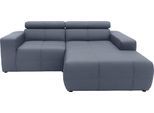 Ecksofa DOMO COLLECTION "Brandon kleine Ausführung B/T/H: 214/100/80 cm" Sofas Gr. B/H/T: 211 cm x 80 cm x 175 cm, Leder, Recamiere rechts, ohne Nierenkissen, blau (dunkelblau) Leder-Ecksofas Mit Kopfteilverstellung, auch in Leder und Cord, L-Form