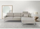 Ecksofa 3C CANDY "Lecce, wahlweise PUR-Schaumstoff oder Tonnentaschenfederkern", grau (hellgrau), B:281cm H:86cm T:194cm, 100% Polyester, Sofas, Bett im 2,5-Sitzer, teilmotorische Schlaffunktion im Longchair, L-Form