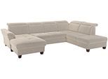 Wohnlandschaft HOME AFFAIRE "Solvei U-Form", beige (natur), B:342cm H:104cm T:235cm, Struktur (100% Polyester);Luxus-Microfaser Lederoptik (100% Polyester);Luxus-Microfaser ALTARA NUBUCK (100% Polyester), Sofas, Wohnlandschaft, Sitztiefenverstellung und Federkern, wahlweise Kopfteilverstellung