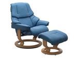 Relaxsessel STRESSLESS "Reno", blau (lazuli blau), B:75cm H:96cm T:75cm, Sessel, mit Hocker, mit Classic Base, Größe S, M & L, Gestell Eiche