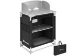 tectake® Campingküche Premium mit Aluminiumgestell und 2 Fächern, faltbar, mit 2 großen Fächern und Windschutz, 76 x 53,5 x 107 cm