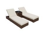 tectake® 2er Set Aluminium Rattan Sonnenliegen, wetterfest und UV-beständig, Tisch mit Staufach, inklusive 2 Bezugssets und Schutzhülle