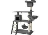 tectake® Kratzbaum, 141 cm, mit Katzenhaus, inklusive Treppe, Spielkordel und Kippschutz