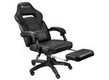 tectake® Racing Bürostuhl, ergonomische Form, mit Fußstütze und verstellbarer Rückenlehne, Kunstlederbezug, inklusive abnehmbarem Lendenkissen, inklusive Lendenkissen, Belastbarkeit 120 kg