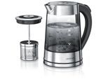Arendo Edelstahl Glas Wasserkocher mit Teesieb und Rauchglas Teekocher Infusion 1,7 Liter