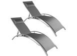 tectake® Aluminium 2er Set Gartenliege, Textilene-Gewebe, abnehmbares Kopfpolster, 180 x 59 x 50 cm