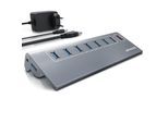 Primewire 8 Port USB 3.2 Gen.1 Port Hub - 8 x USB 3.2 Gen1, Davon 1x USB Ladeport smart Charge - 8 Port Verteiler mit Netzteil - Alugehäuse - für PC