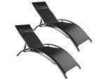 tectake® Aluminium 2er Set Gartenliege, Textilene-Gewebe, abnehmbares Kopfpolster, 180 x 59 x 50 cm