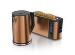 Arendo Frühstücksset 2-teilig, Langschlitztoaster für 2 Scheiben, Wasserkocher Edelstahl 1,5 Liter, Kupfer