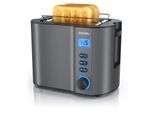 Arendo MANHA Toaster mit Restzeitanzeige, 2 Toastschlitze, integrierter Brötchenaufsatz, 6 Stufen, Auftaufunktion, 800W, Grau