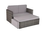 tectake® Rattan Lounge, 2-Sitzer, UV-beständig, Hocker mit klappbarer Stütze