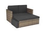 tectake® Rattan Lounge, 2-Sitzer, UV-beständig, Hocker mit klappbarer Stütze