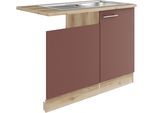 Spülenschrank OPTIFIT "Bella", rot (rostrot, wildeiche, wildeiche), B:110cm H:84,8cm T:60cm, Spanplatte, Schränke, Spülenschrank, Breite 110 cm, für teilintegrierten Geschirrspüler