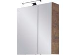 Spiegelschrank SAPHIR "Quickset 374 Badschrank, 2 Spiegeltüren, 2 Einlegeböden, 60 cm breit", braun (eiche ribbeck quer nachbildung), B:60cm H:70cm T:20cm, Holzwerkstoff, Schränke, Spiegelschrank, inkl. LED-Beleuchtung, Türdämpfer, Schalter-/Steckdosenkombination
