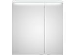 Spiegelschrank SAPHIR "Balto Sprint Badschrank mit LED-Lichtkranz, 70 cm breit, 2 Türen", weiß (weiß glanz), B:70cm H:72,3cm T:17cm, Holzwerkstoff, Schränke, Spiegelschrank, Schalter-/ Steckdosenkombination, inkl. Türdämpfer, 567LM, 12V LED